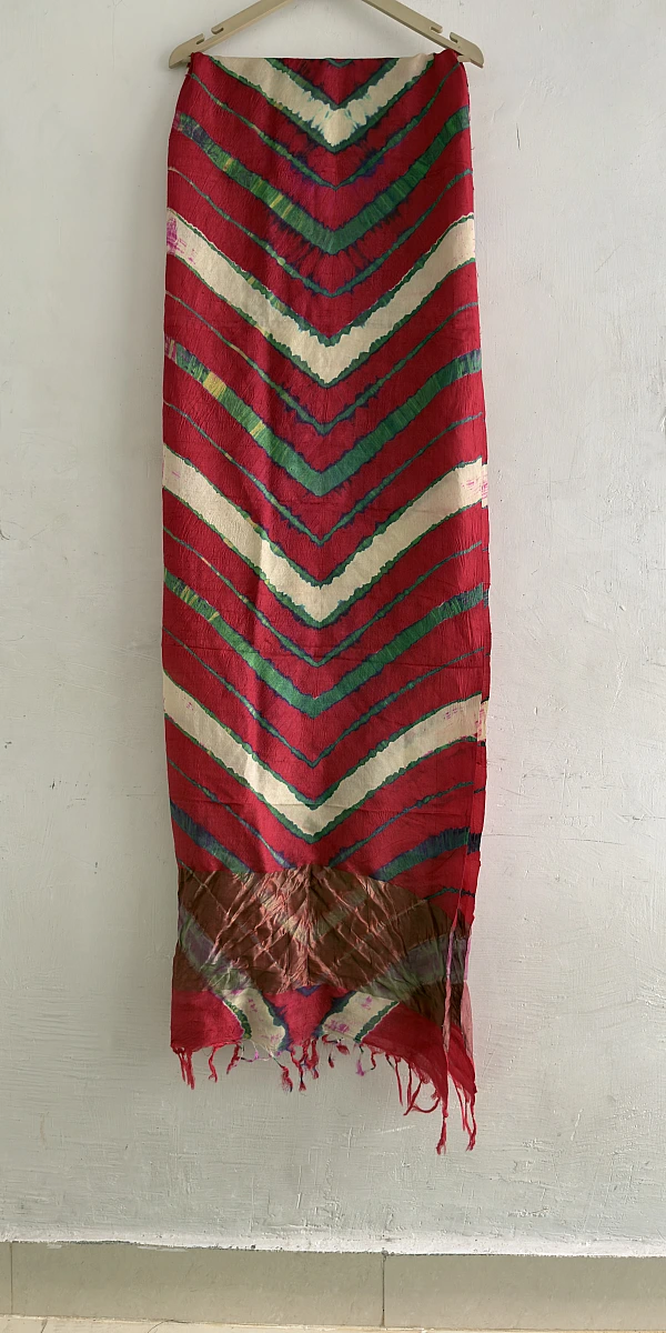 Pure Tusser Silk Multi-Colour Leheriya Dupatta – Traditional Rajasthani Ethnic Wear