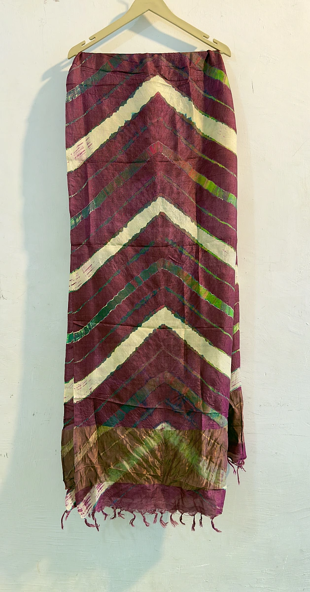 Pure Tusser Silk Multi-Colour Leheriya Dupatta – Traditional Rajasthani Ethnic Wear