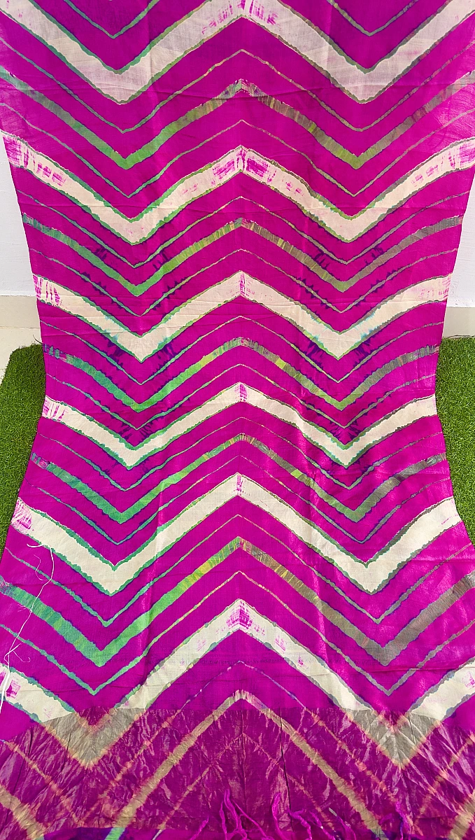 Pure Tusser Silk Multi-Colour Leheriya Dupatta – Traditional Rajasthani Ethnic Wear - Image 3