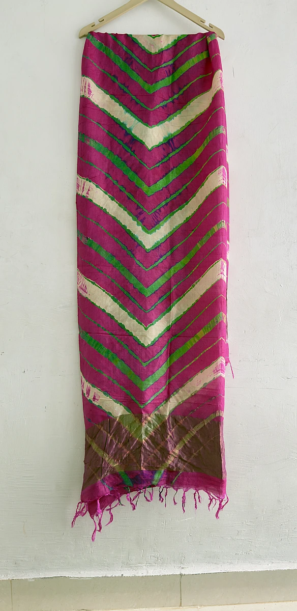 Pure Tusser Silk Multi-Colour Leheriya Dupatta – Traditional Rajasthani Ethnic Wear