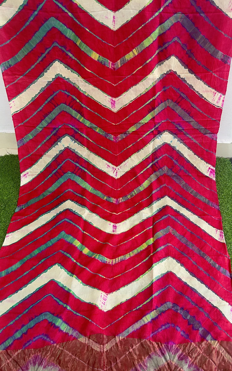 Pure Tusser Silk Multi-Colour Leheriya Dupatta – Traditional Rajasthani Ethnic Wear - Image 2