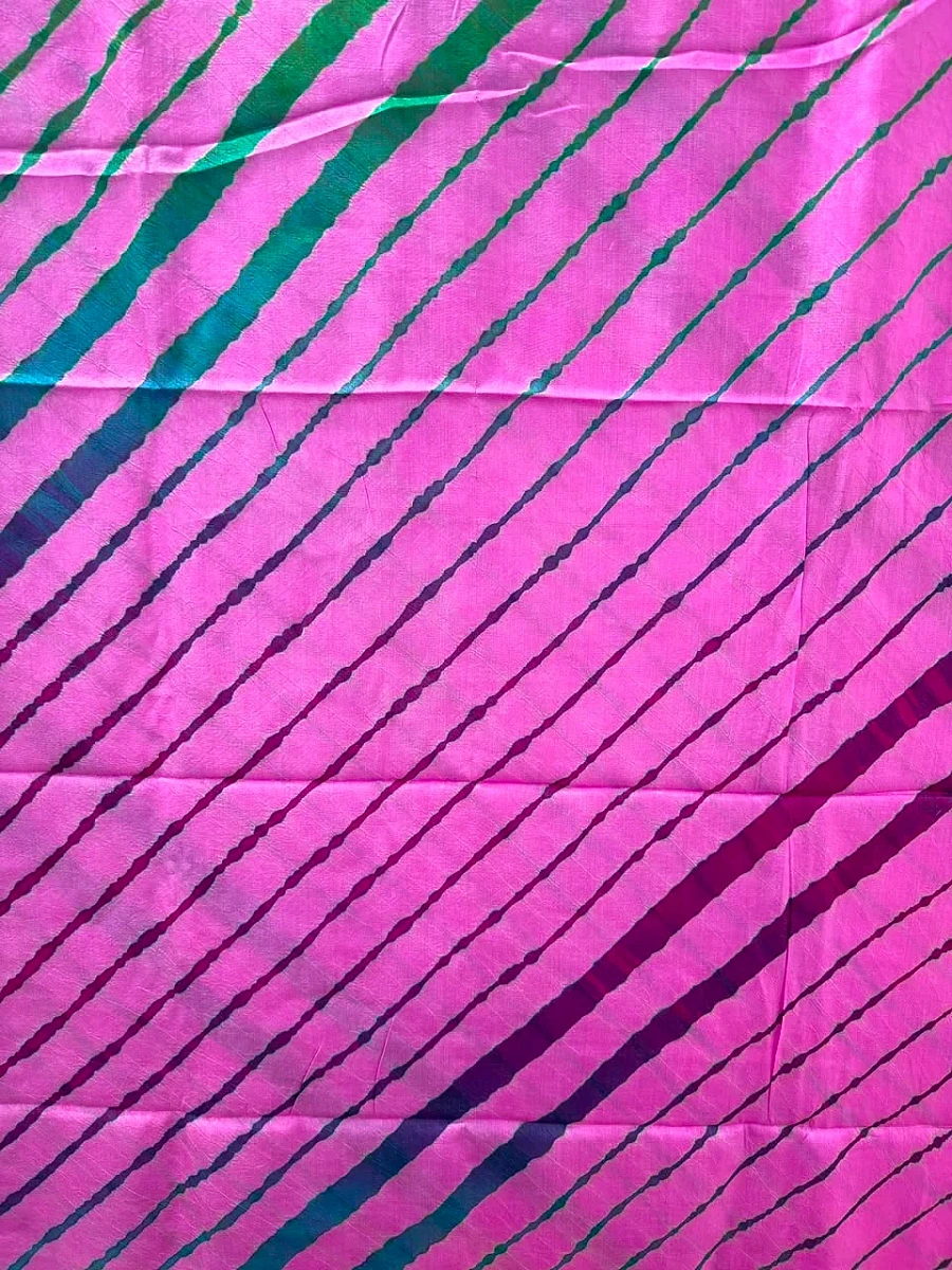 Deep Pink Pure Handloom Tusser Silk Multi Leheriya Saree ✨ - Image 3