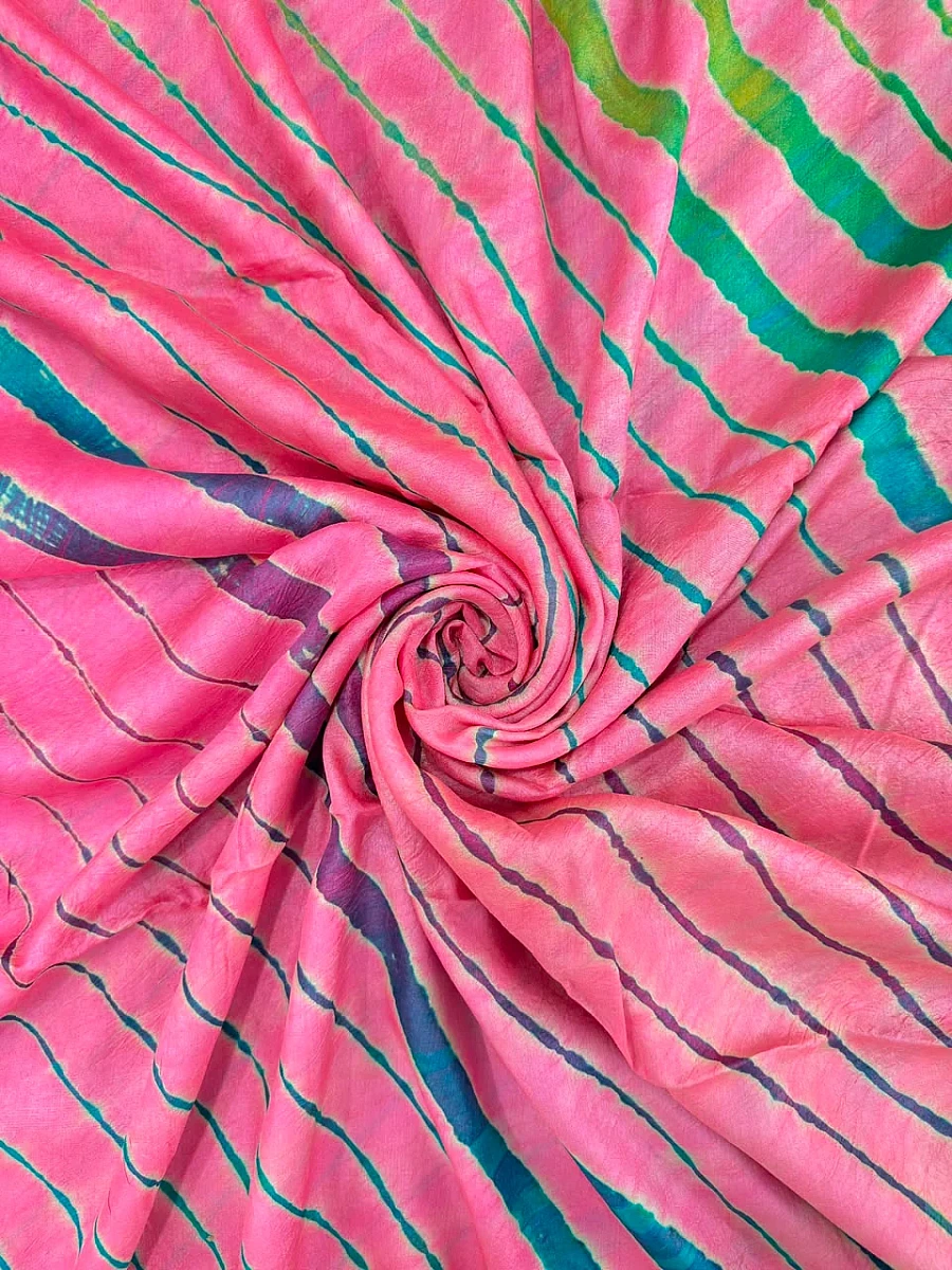 Baby Pink Pure Handloom Tusser Silk Multi Leheriya Saree ✨