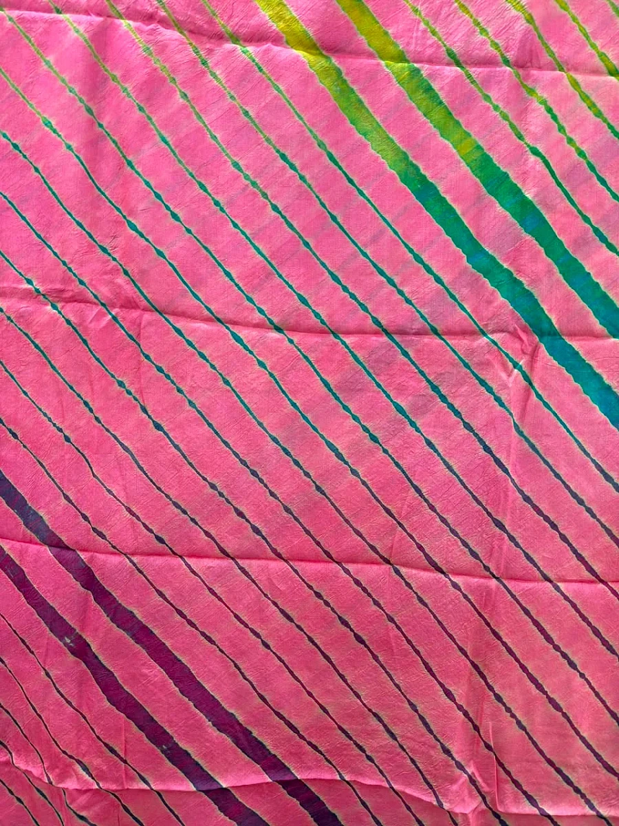 Baby Pink Pure Handloom Tusser Silk Multi Leheriya Saree ✨ - Image 2