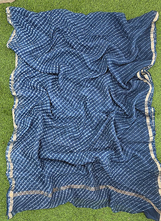Blue Kota Cotton Leheriya Mothda Saree