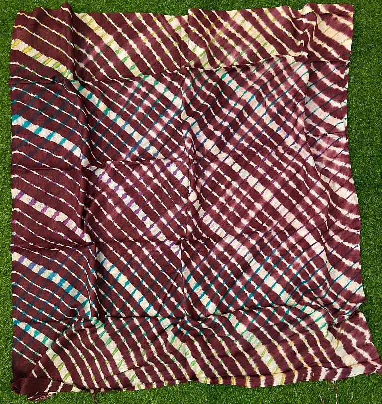 Brown Pure Tussar Silk Leheriya Dress Material