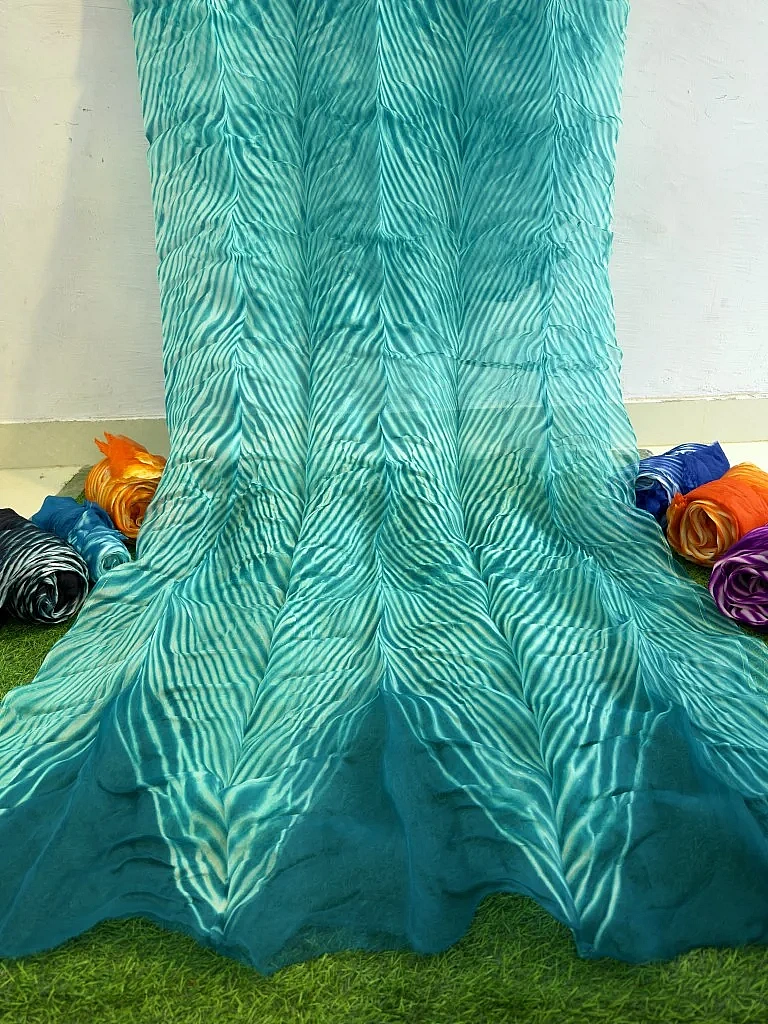 Sea Green Pure Organza Saree By Rajasthani Creation - Image 2