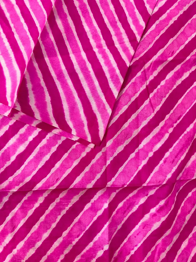 Pink Pure Tussar Silk Leheriya Dress Material - Image 2