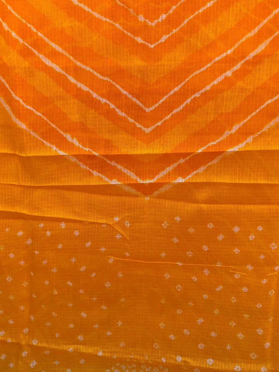 Yellow Pure Kota Silk Leheriya paired with a stunning Bandhani pallu - Image 2