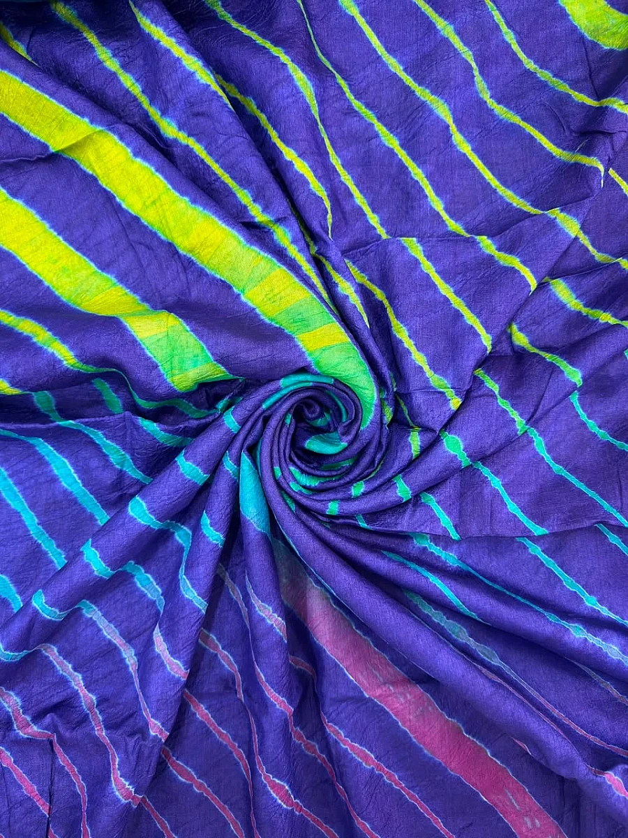 Blues Pure Handloom Tusser Silk Multi Leheriya Saree ✨