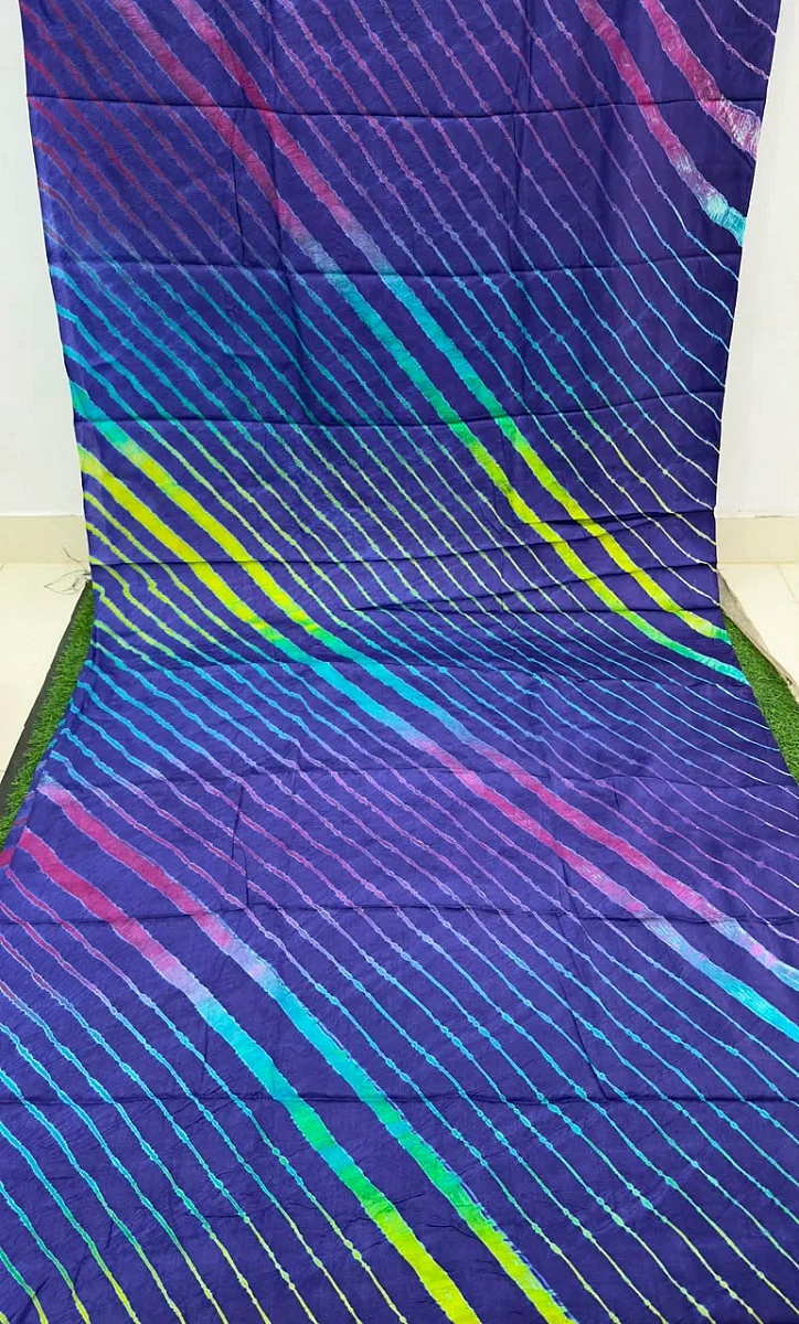 Blues Pure Handloom Tusser Silk Multi Leheriya Saree ✨ - Image 3