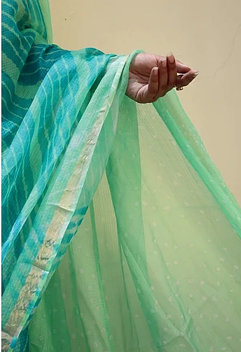 Dual Color Firozi Saree - Image 2