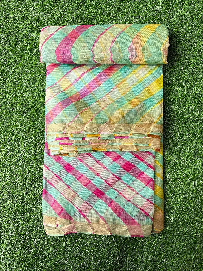 Pure Kota Silk Saree Multi Colour Leheriya Saree - Image 3