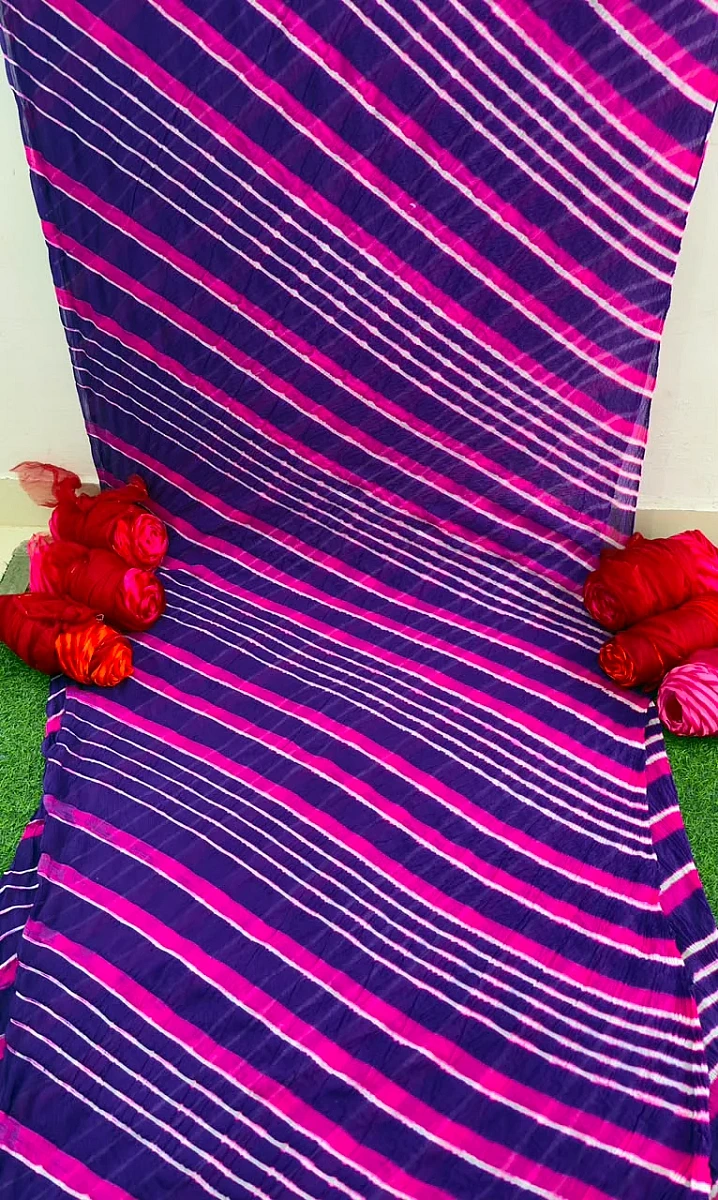 Purple Pure Double Diamond Chiffon Leheriya Sarees - Image 2