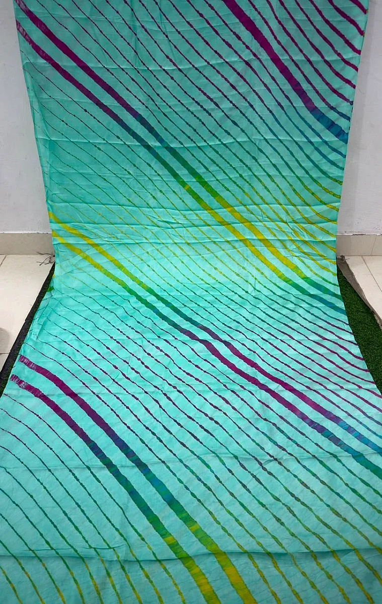 Dark Green Pure Handloom Tusser Silk Multi Leheriya Saree ✨ - Image 2