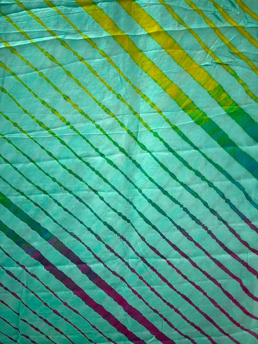 Dark Green Pure Handloom Tusser Silk Multi Leheriya Saree ✨ - Image 3
