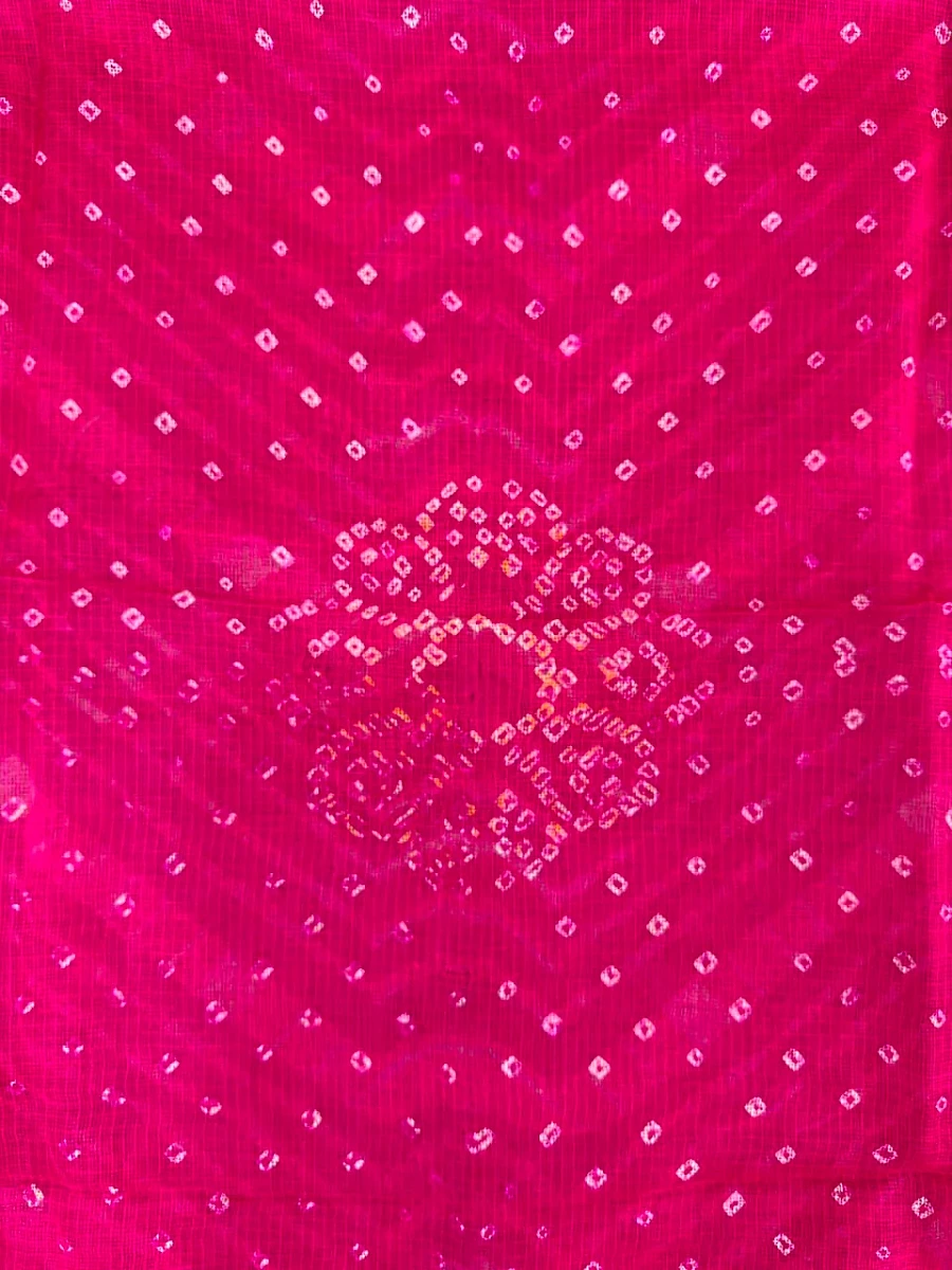 Pink Pure Kota Silk Leheriya paired with a stunning Bandhani pallu - Image 2