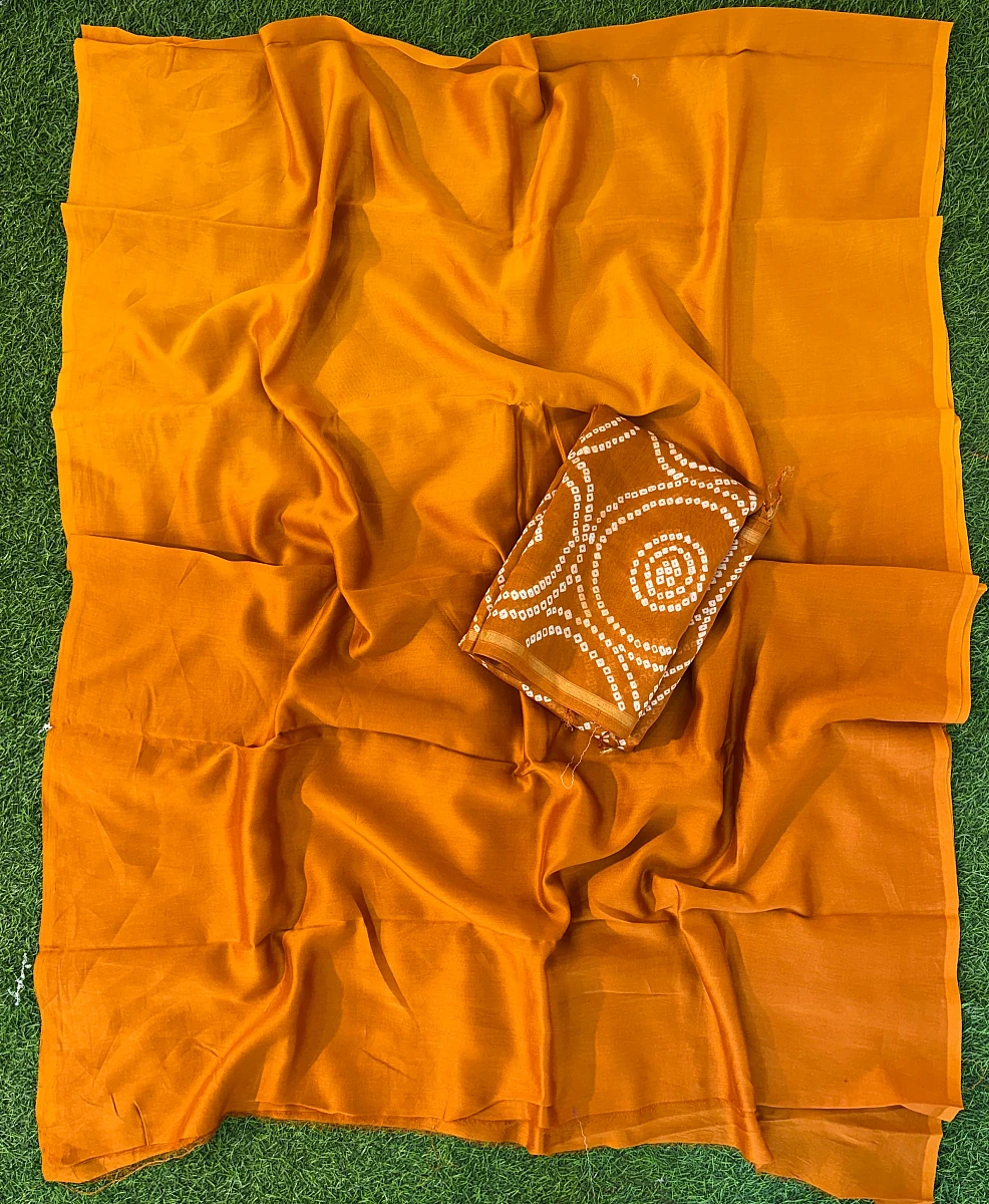 Handmade Bandhani Pure Chanderi Suit Set - Image 3