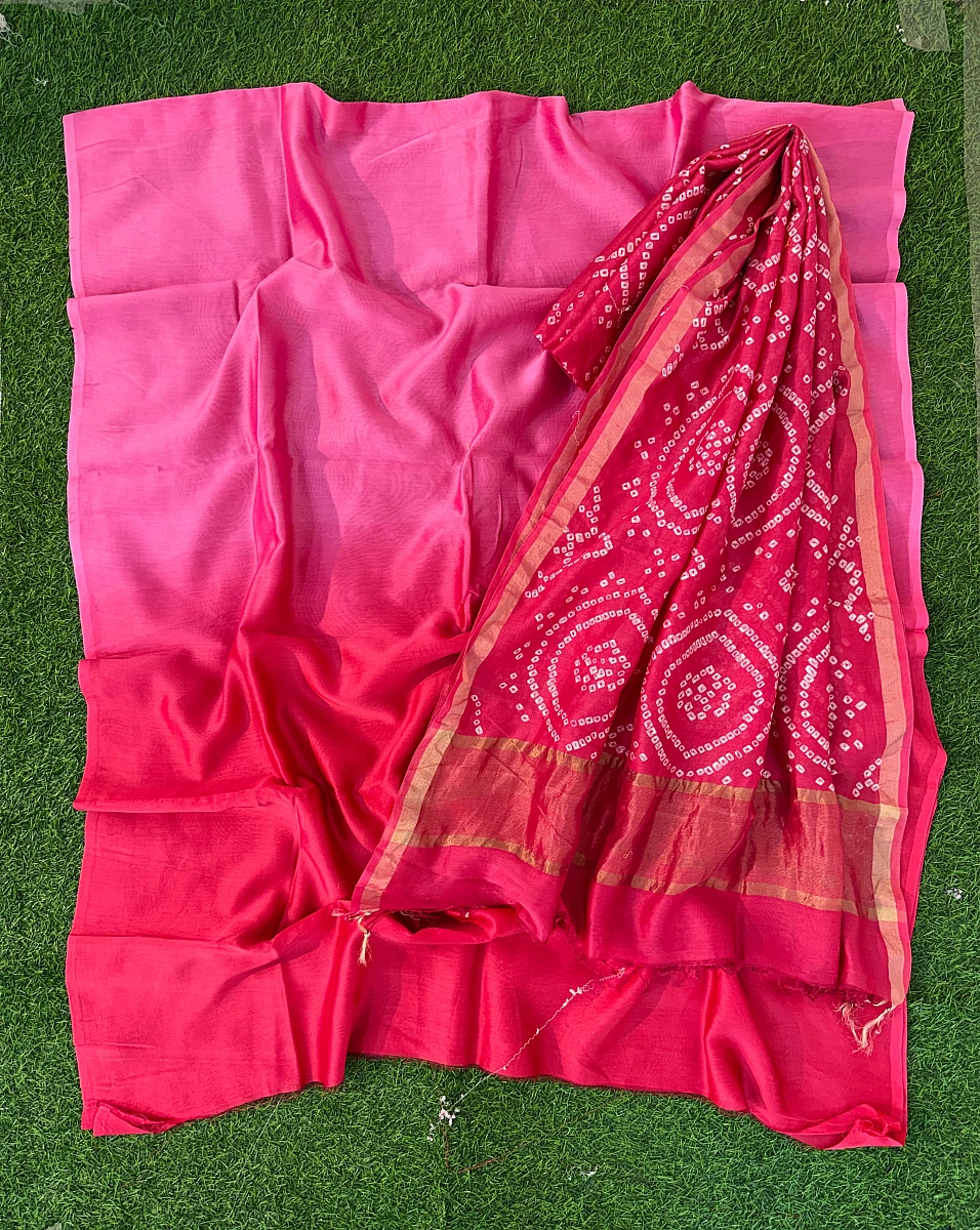 Handmade Bandhani Pure Chanderi Suit Set