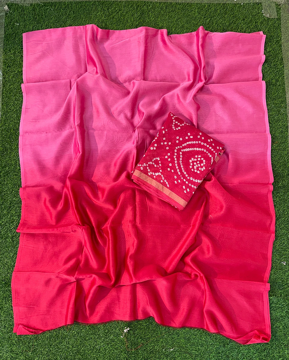 Handmade Bandhani Pure Chanderi Suit Set - Image 2