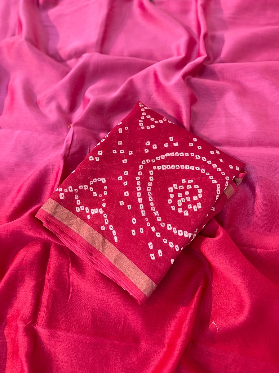 Handmade Bandhani Pure Chanderi Suit Set - Image 3