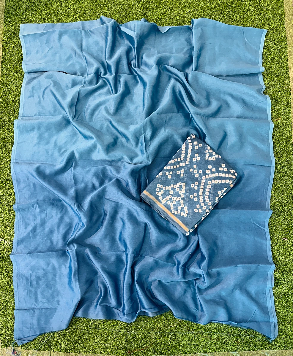 Handmade Bandhani Pure Chanderi Suit Set - Image 3