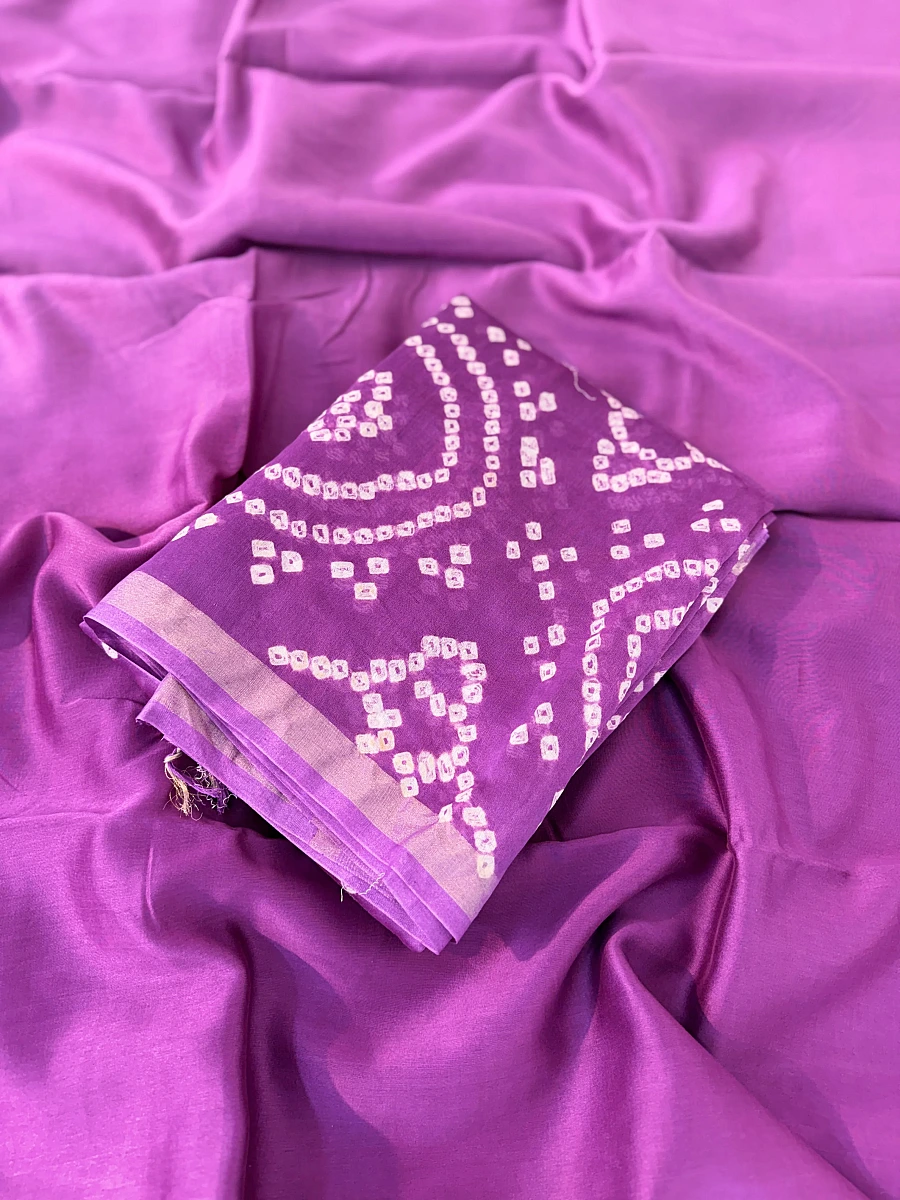 Handmade Bandhani Pure Chanderi Suit Set - Image 2