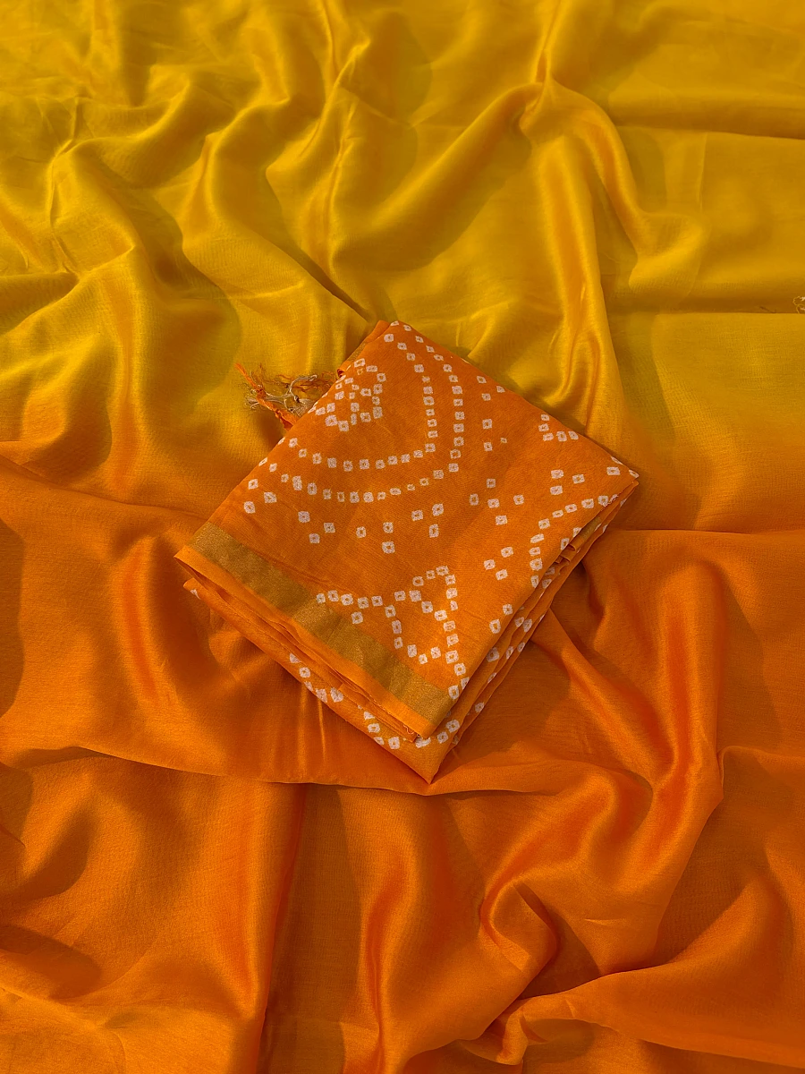Handmade Bandhani  Pure Chanderi Suite Set