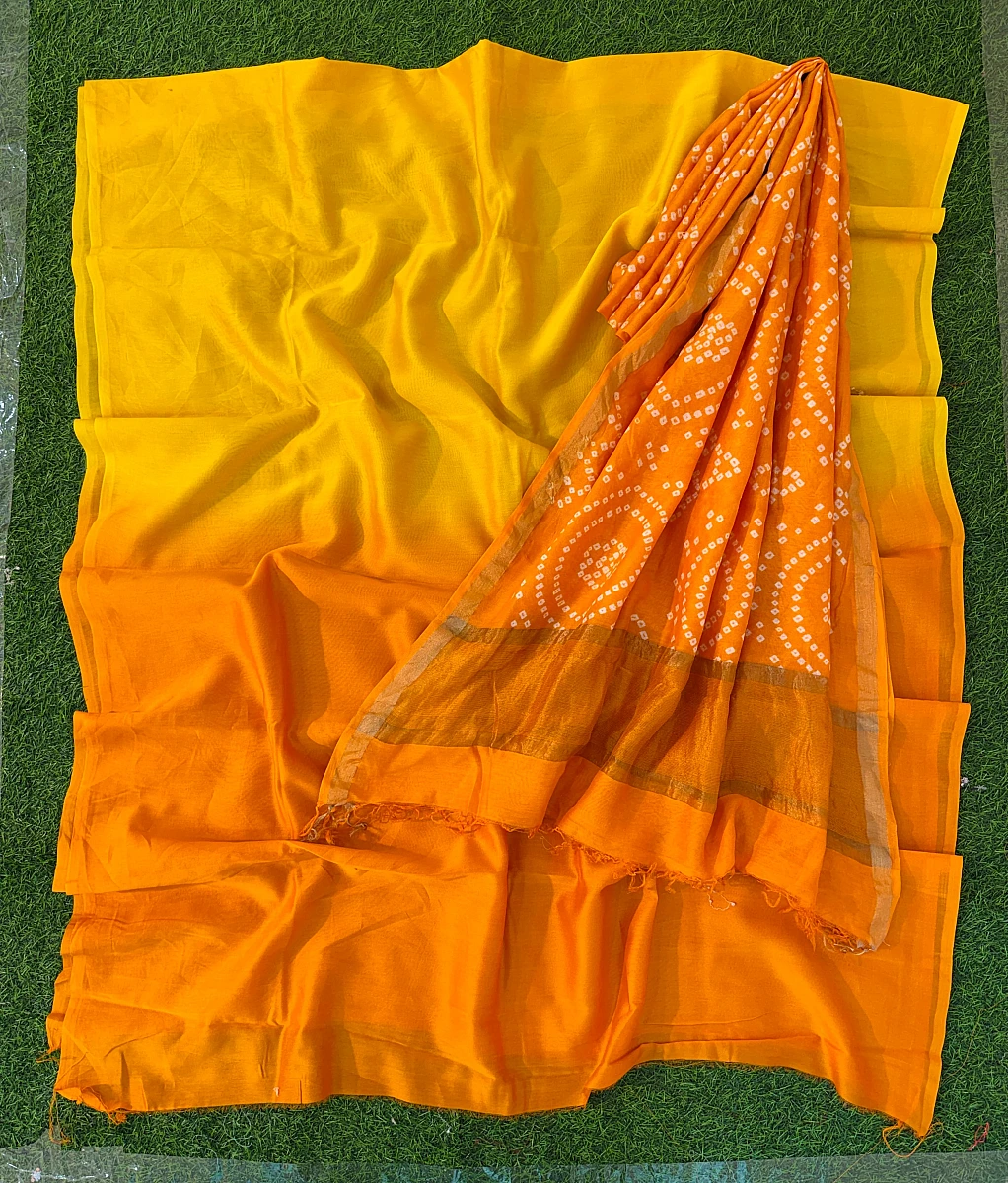 Handmade Bandhani  Pure Chanderi Suite Set - Image 3