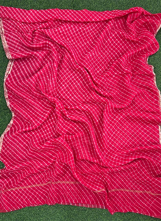 Pink Kota Cotton Leheriya Mothda Saree