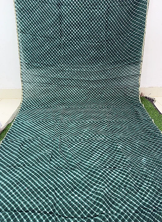 Teal Blue Pure Kota Cotton Leheriya Mothda Saree - Image 2