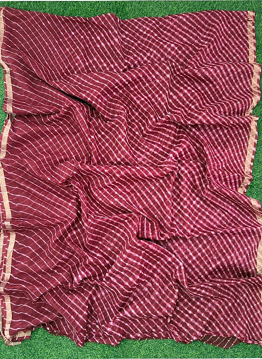 Mehroon Pure Kota Cotton Leheriya Mothda Saree