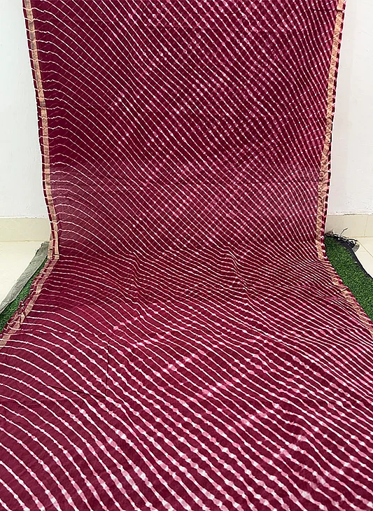 Mehroon Pure Kota Cotton Leheriya Mothda Saree - Image 2
