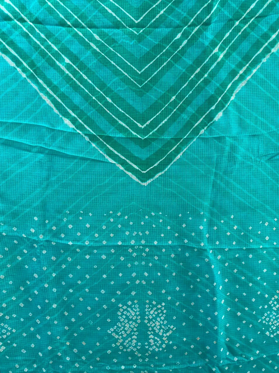 Teal Blue  Pure Kota Silk Leheriya paired with a stunning Bandhani pallu - Image 2