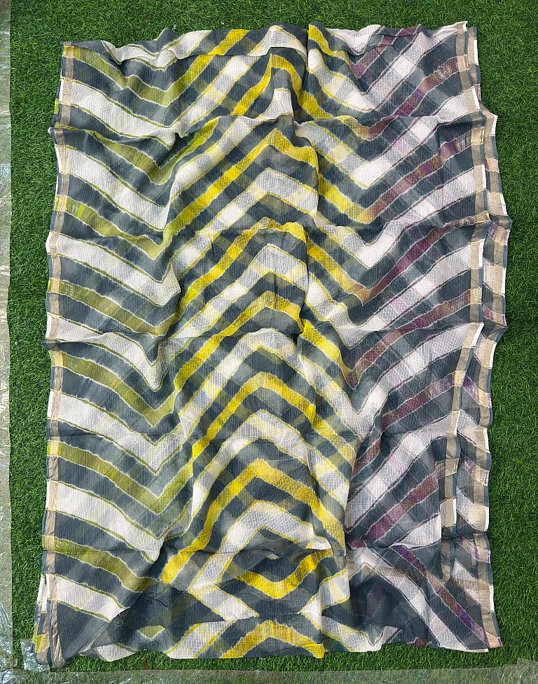 Grey Pure Kota Cotton Leheriya Multicolour Saree