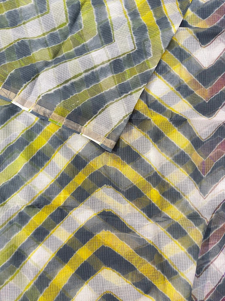 Grey Pure Kota Cotton Leheriya Multicolour Saree - Image 3