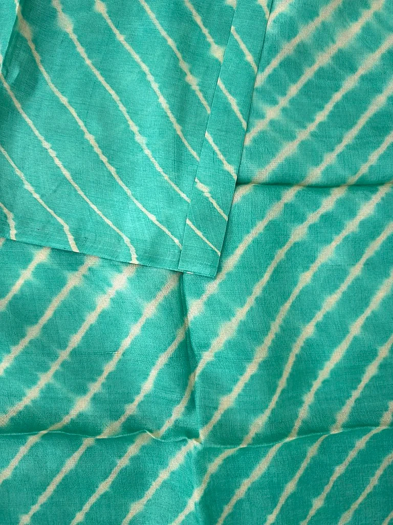 Blue  Pure Tussar Silk Leheriya Dress Material - Image 2