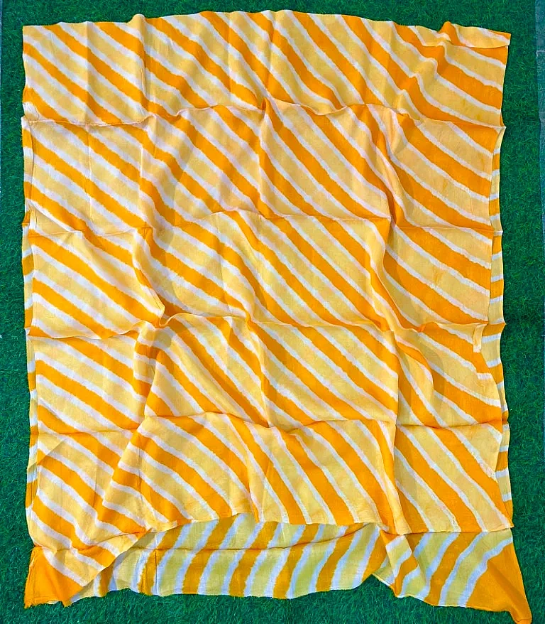 Orange Pure Tussar Silk Leheriya Dress Material