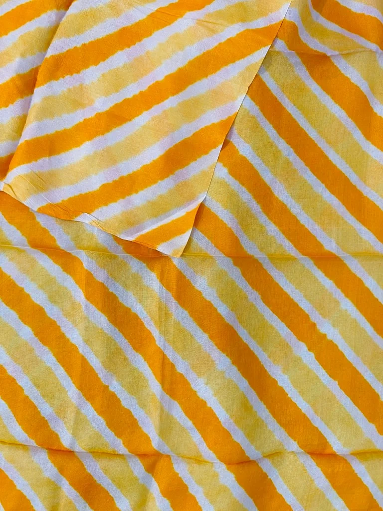 Orange Pure Tussar Silk Leheriya Dress Material - Image 2