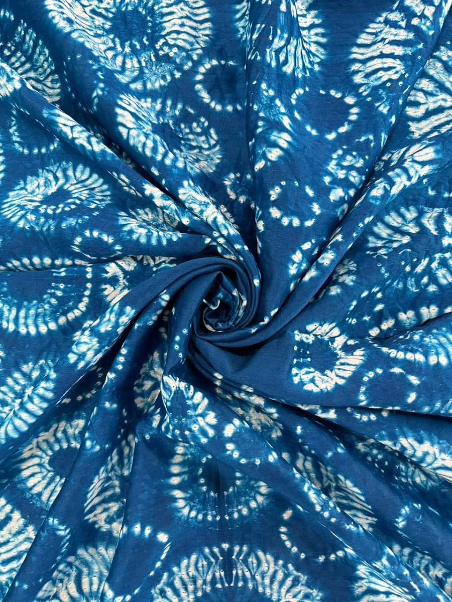 Dark Blue Pure Chanderi fabric with stunning handmade Shibori — new design dress pieces