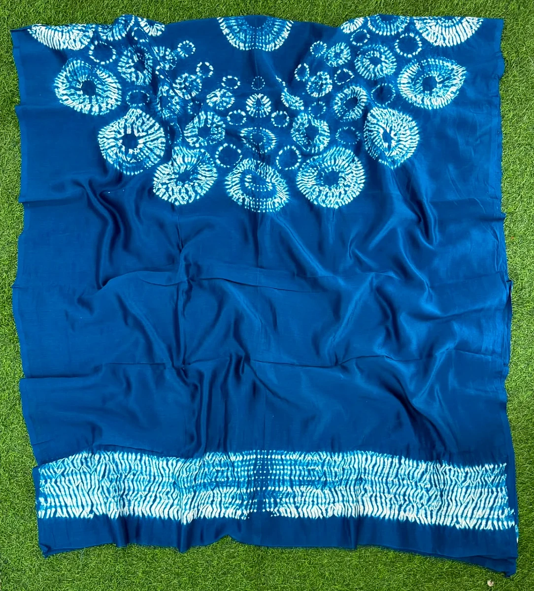 Dark Blue Pure Chanderi fabric with stunning handmade Shibori — new design dress pieces - Image 3