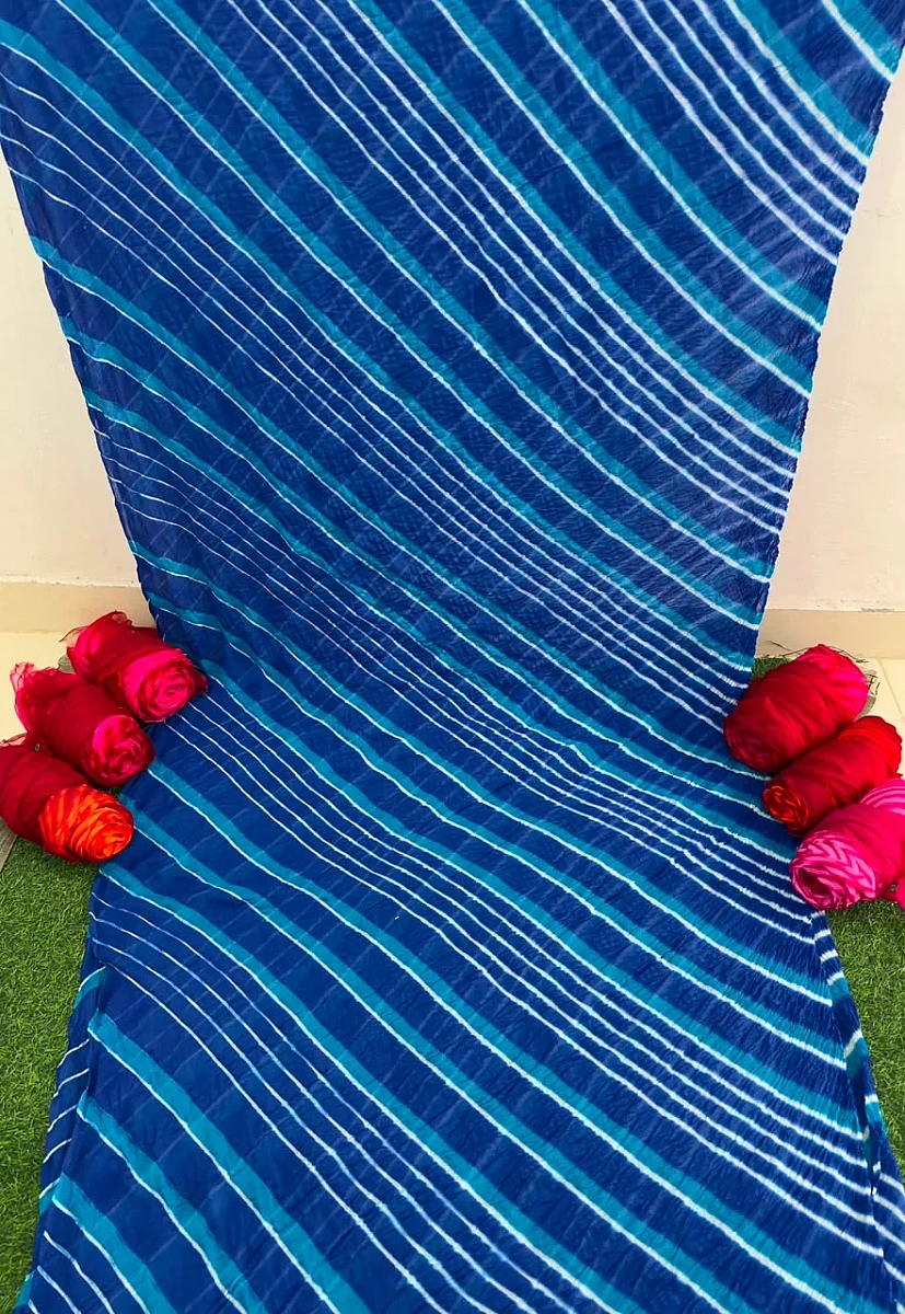 Blue Pure Double Diamond Chiffon Leheriya Sarees - Image 2