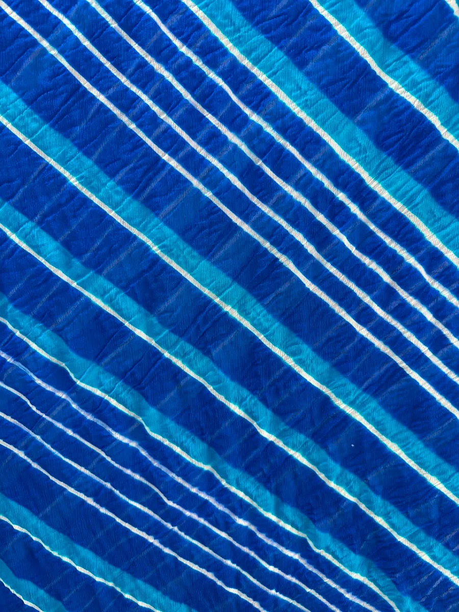 Blue Pure Double Diamond Chiffon Leheriya Sarees - Image 3