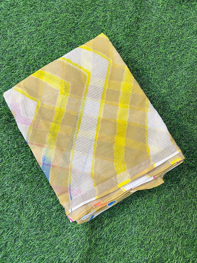 Yellow Pure Kota Cotton Leheriya Multicolour Saree - Image 2