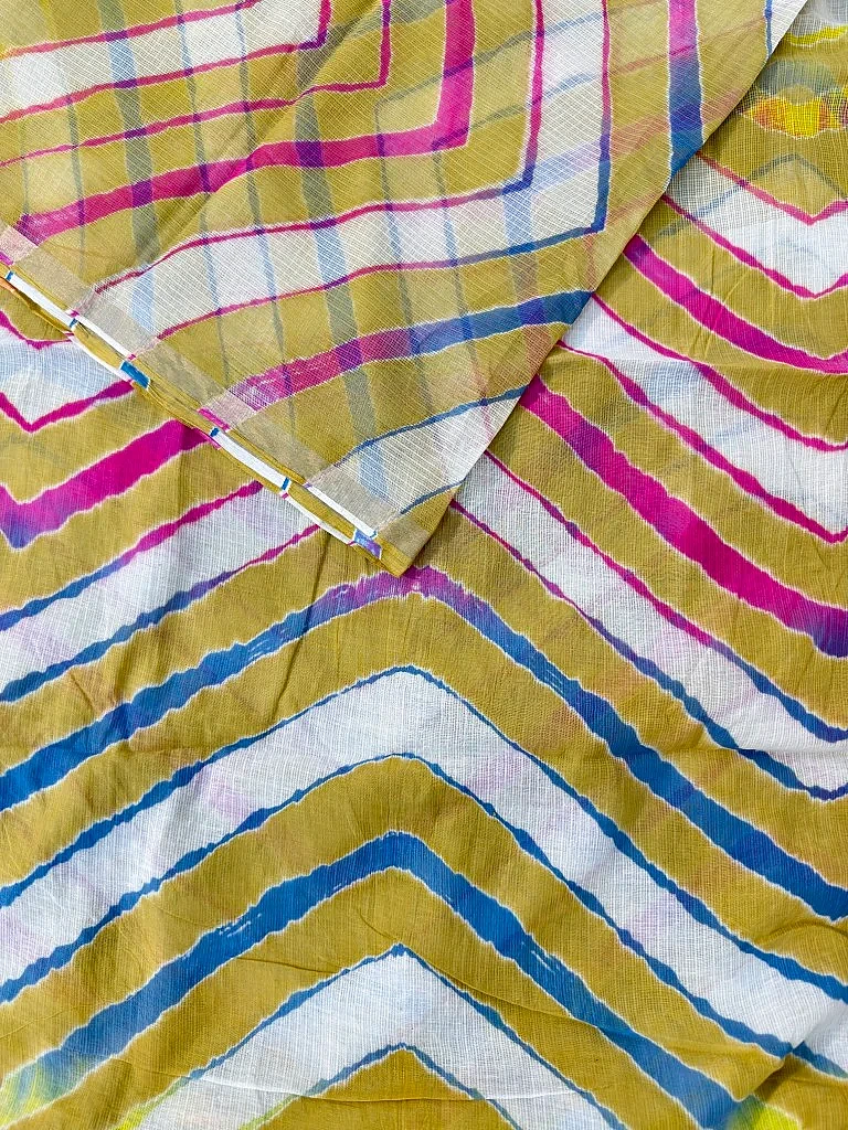 Yellow Pure Kota Cotton Leheriya Multicolour Saree - Image 3