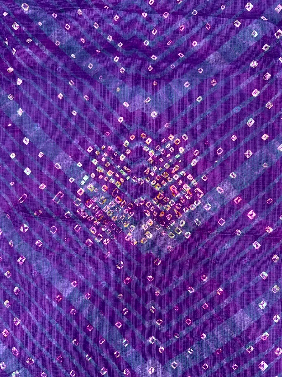 Purple Pure Kota Silk Leheriya paired with a stunning Bandhani pallu - Image 2
