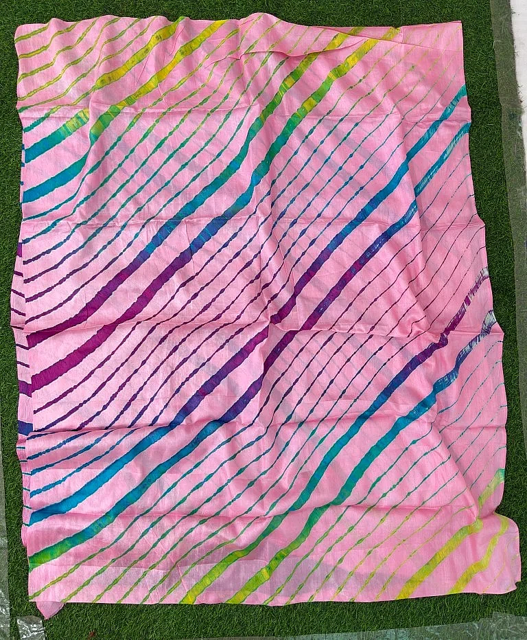 Multicolor Pure Tussar Silk Leheriya Dress Material