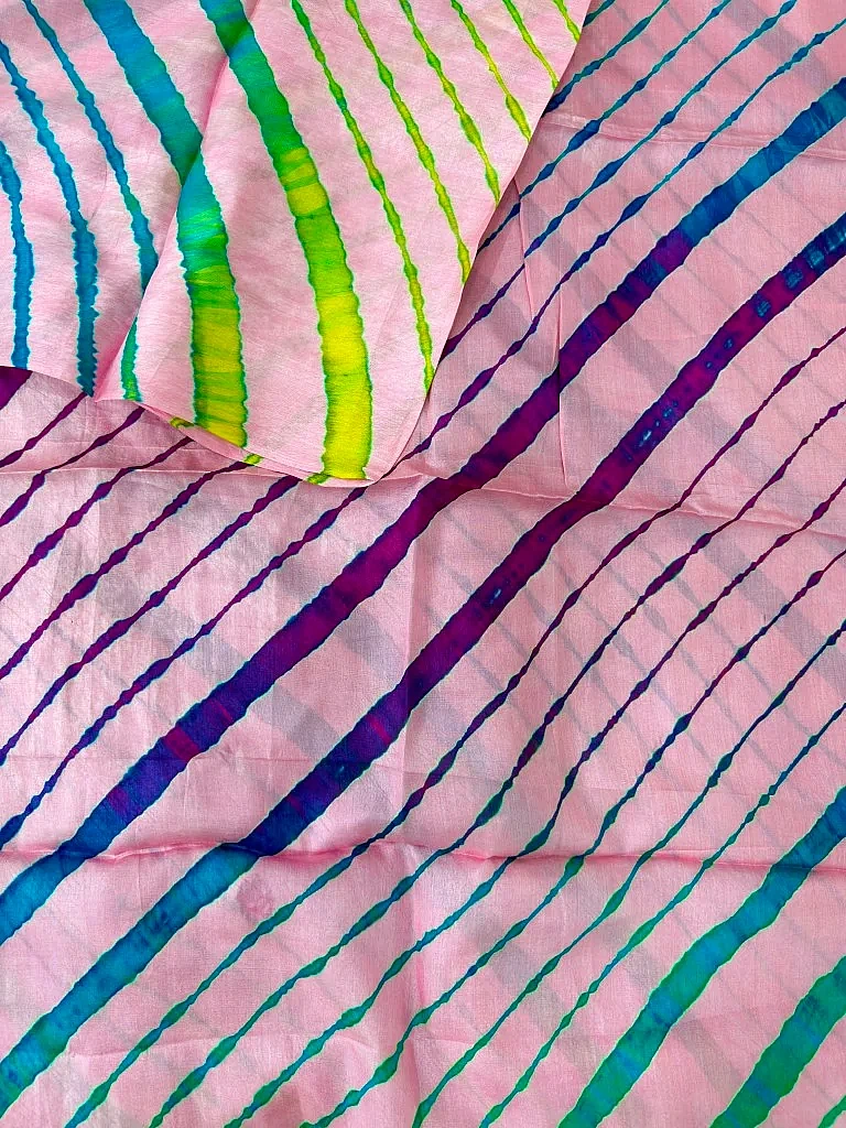 Multicolor Pure Tussar Silk Leheriya Dress Material - Image 2