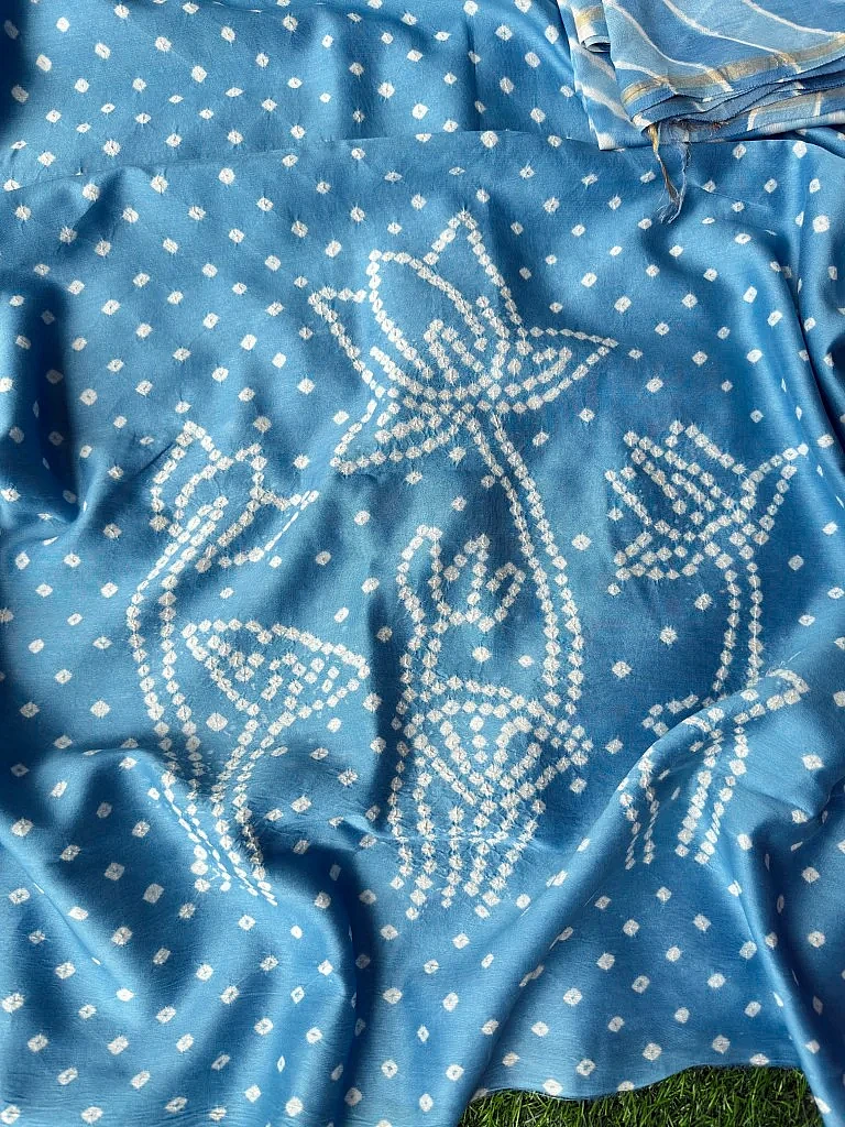 Pure Chanderi Leheriya And Bandhani Suite Set  Chanderi Kurta - Image 3