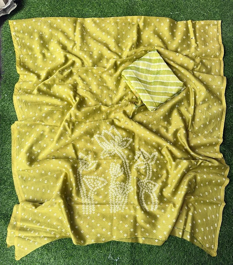 Pure Chanderi Leheriya And Bandhani Suite Set  Chanderi Kurta - Image 3
